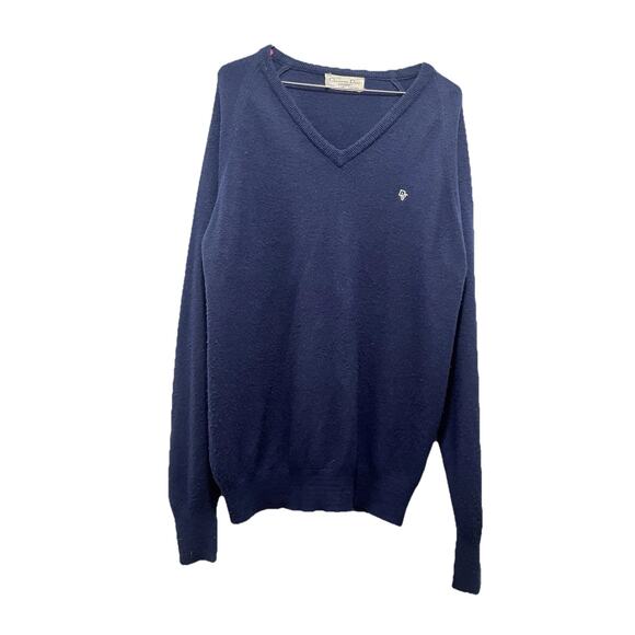 Vintage Christian Dior Sweater Mens Large V Neck Monsieur Made USA Classy Navy - Picture 1 of 7
